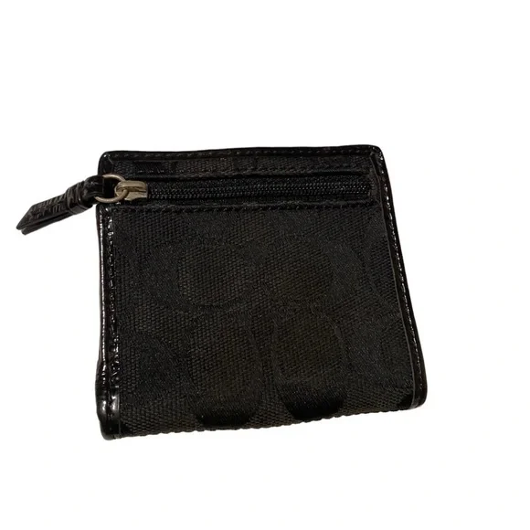 Coach mini wallet patent leather purse zip black silver - Picture 3 of 12